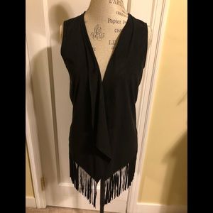 Black Dynamite Faux Suede Fringe Vest